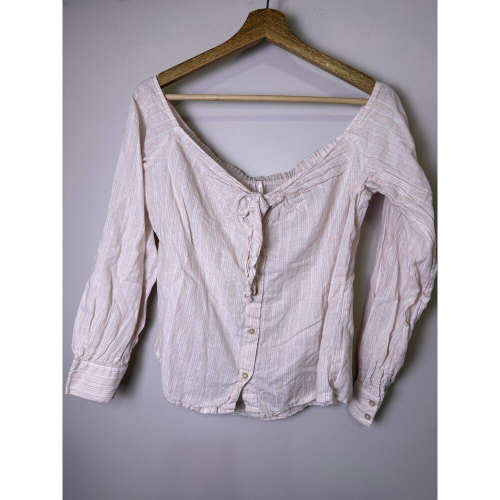 Free People Hello There Beautiful Top Off Shoulder Blouse M - Picture 2 of 5